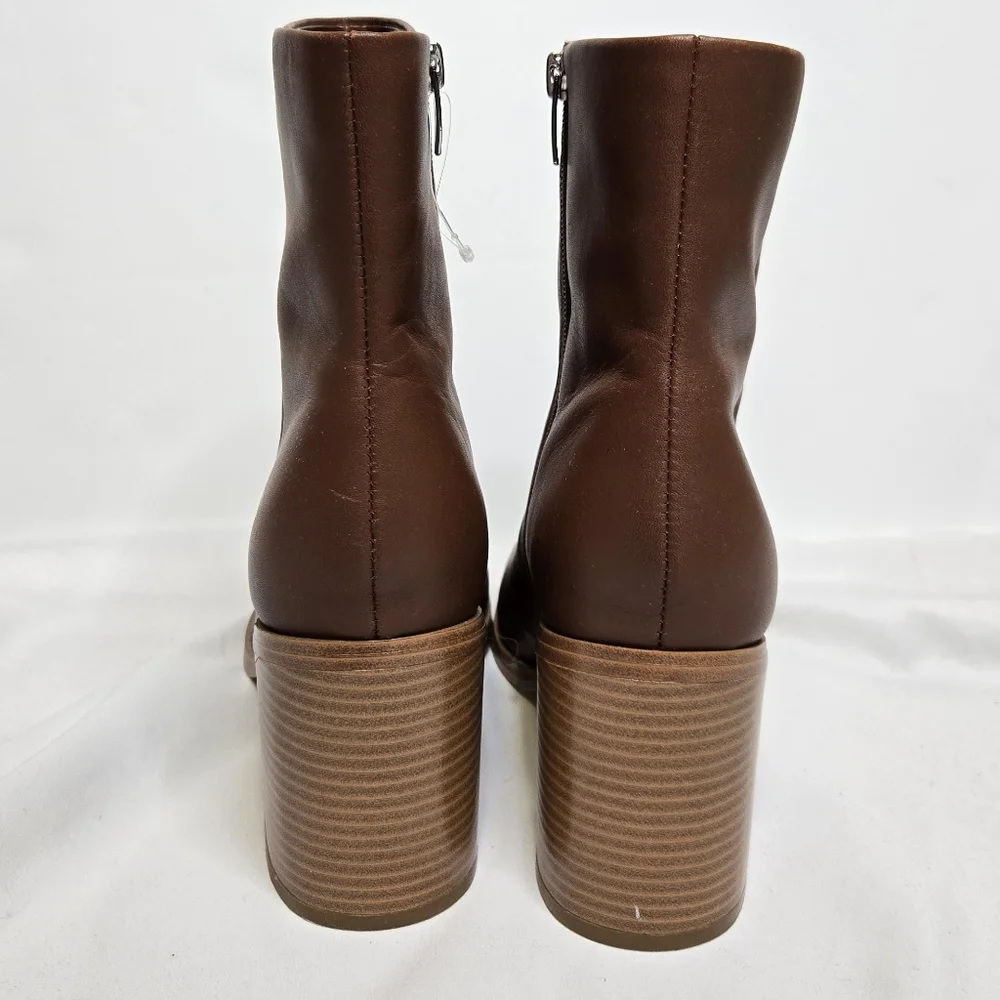 MARC FISHER Lysia leather cognac stacked heel booties‎ 9